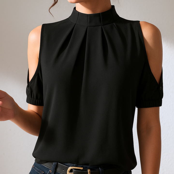 DIANA | BLACK PLEATED TOP WITH SPLIT SLEEVES