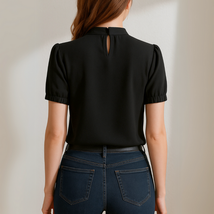 DIANA | BLACK PLEATED TOP WITH SPLIT SLEEVES