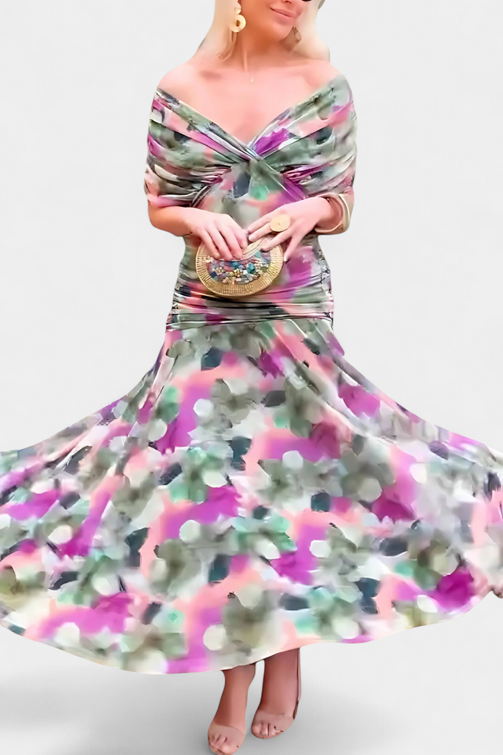 ABIGAIL | LONG FLORAL V-NECK DRESS